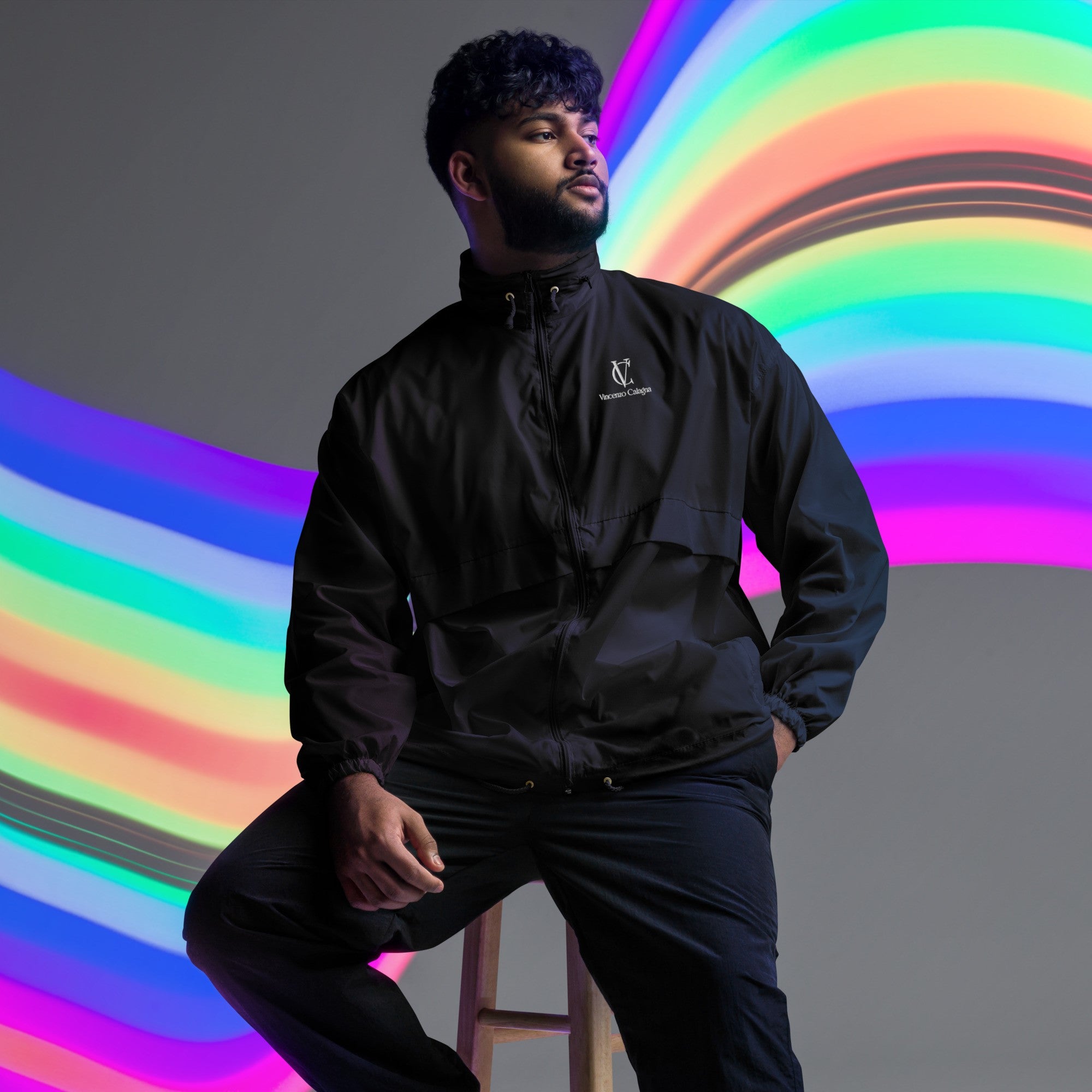 VC Black Windbreaker with White Logo